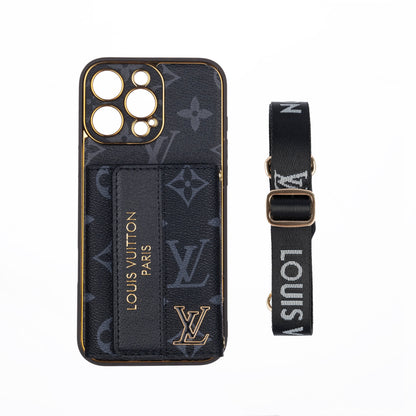 Luxury Advanced Leather iPhone Case with Card Holder & Strap