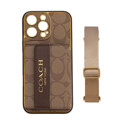 Luxury Advanced Leather iPhone Case with Card Holder & Strap-G