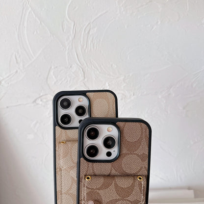 Klassisk iPhone-etui med kortholder og rem lysebrun -SJ240513