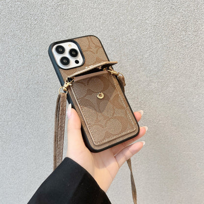 Klassisk iPhone-etui med kortholder og rem lysebrun -SJ240513