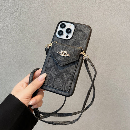 Klassisk iPhone-etui med kortholder og strop Lys sort -SJ240513