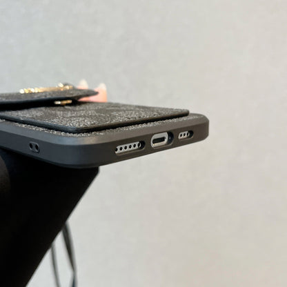 Klassisk iPhone-etui med kortholder og strop Lys sort -SJ240513