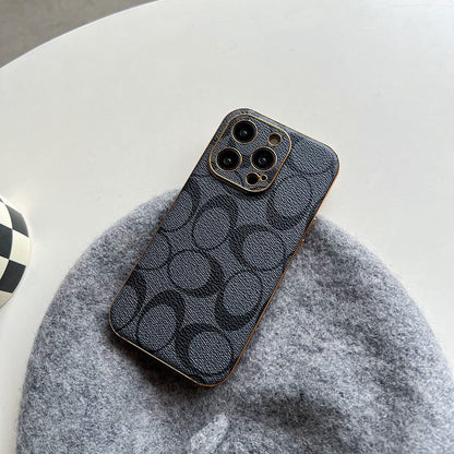 クラシック iPhone ケース レザー ブラック -QBK240513