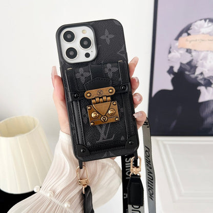 Lussuosa custodia per iPhone con catena a tracolla nera & bianca