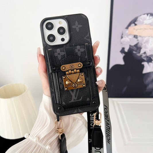Luksus Sort & Hvid Crossbody Chain iPhone-etui