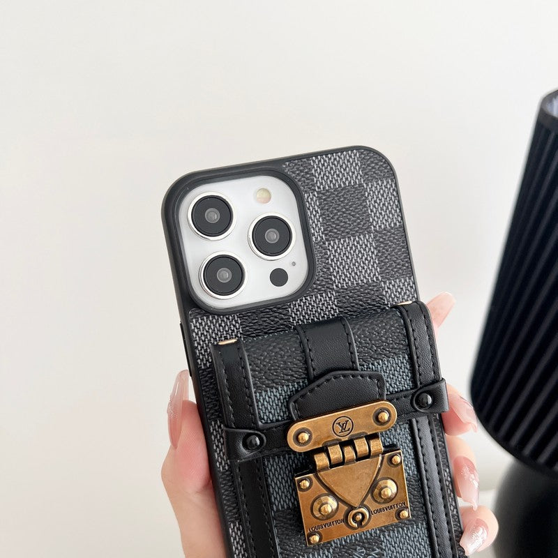 Lussuosa custodia per iPhone con catena a tracolla nera & bianca