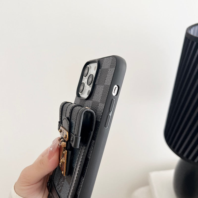 Lussuosa custodia per iPhone con catena a tracolla nera & bianca