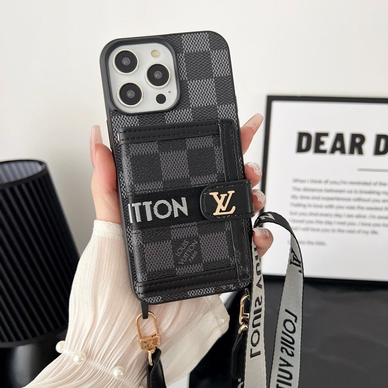 Luksus Card Bag Chain Sort & Hvid iPhone-etui