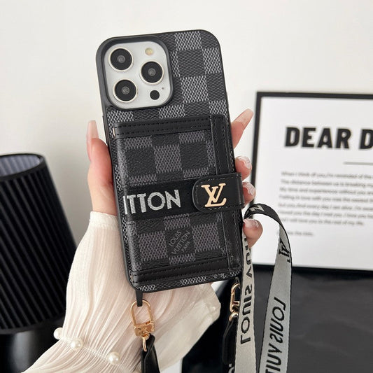 Porta carte di lusso con catena nera & Custodia per iPhone bianca