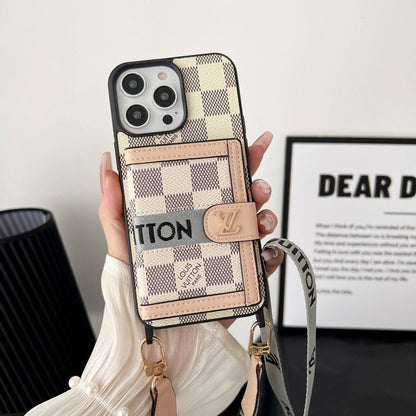 Luksus Card Bag Chain Sort & Hvid iPhone-etui