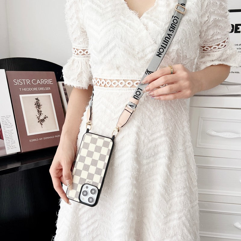 Luksus Sort & Hvid Crossbody iPhone-etui
