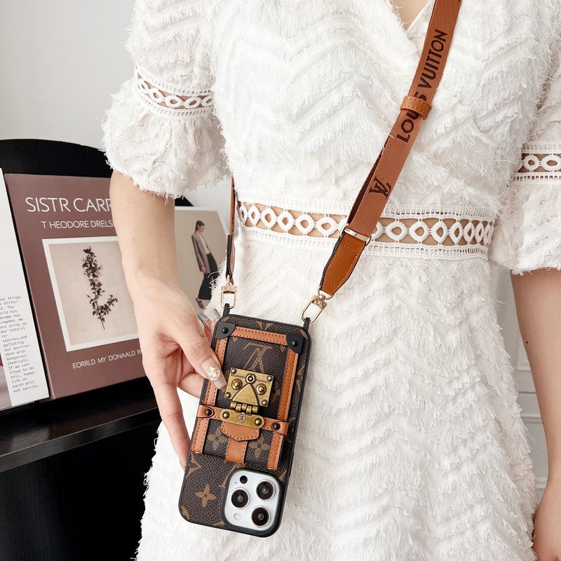 Luksus brunt Crossbody Chain iPhone etui
