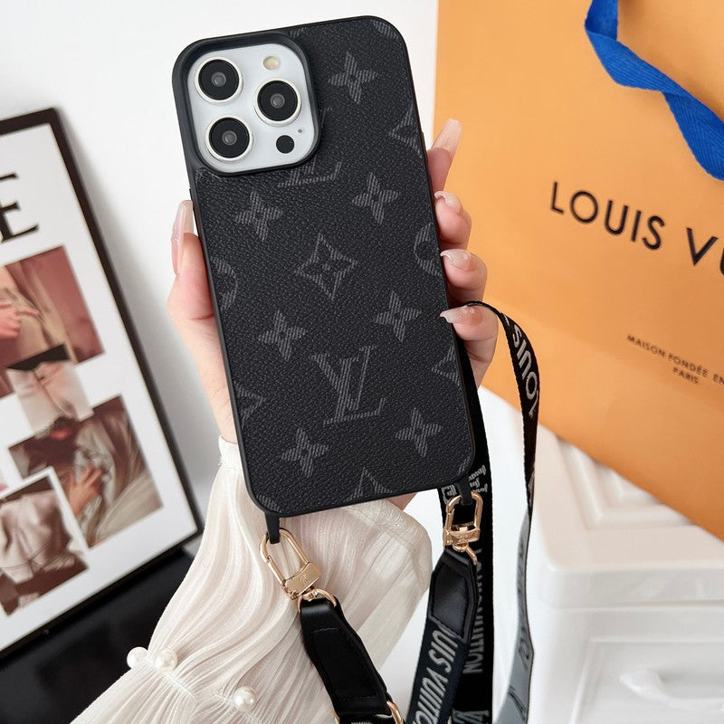 Luksus Sort & Hvid Crossbody iPhone-etui