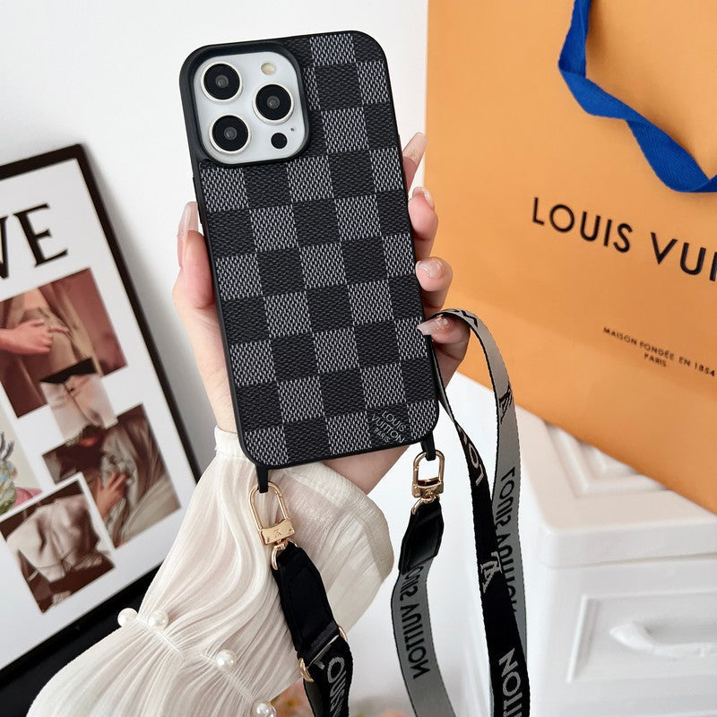 Luksus Sort & Hvid Crossbody iPhone-etui