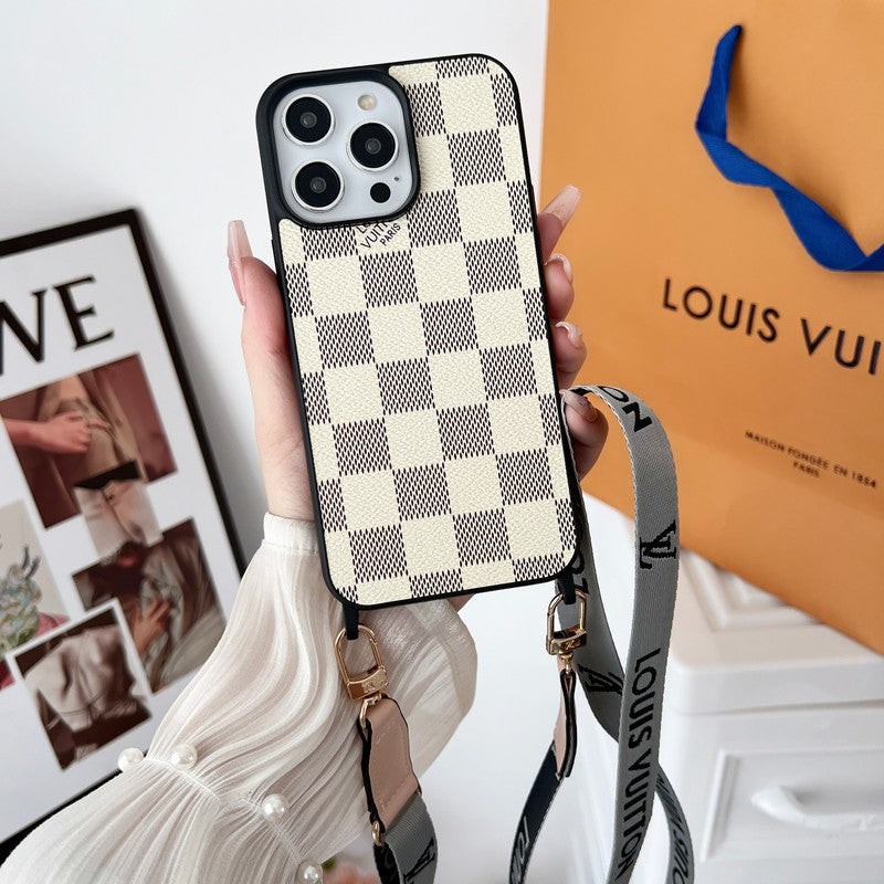 Luksus Sort & Hvid Crossbody iPhone-etui