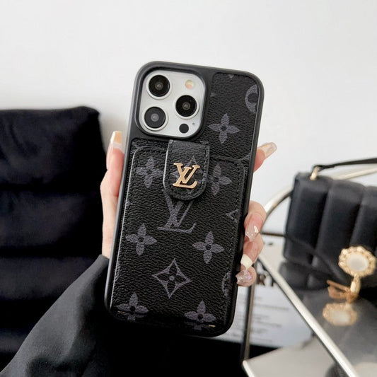 Custodia per iPhone di lusso con custodia per carte di credito nera & bianca