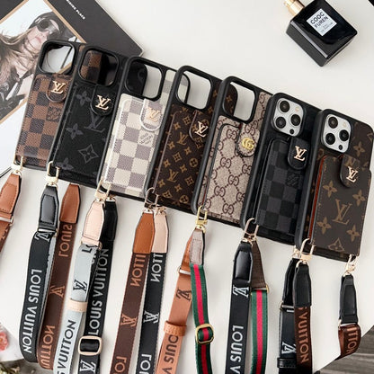 Luksus Sort & Hvid Crossbody Card Bag iPhone-etui