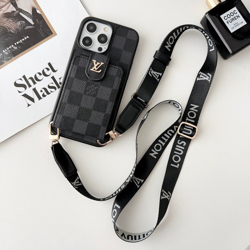 Luksus Sort & Hvid Crossbody Card Bag iPhone-etui
