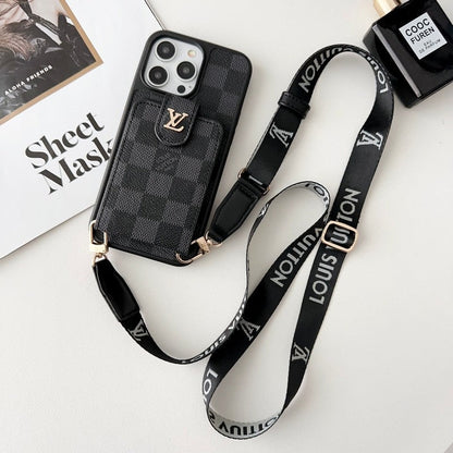Luksus Sort & Hvid Crossbody Card Bag iPhone-etui