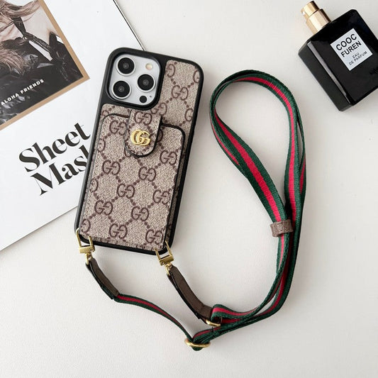 Custodia per iPhone con catena a tracolla con borsa per carte premium