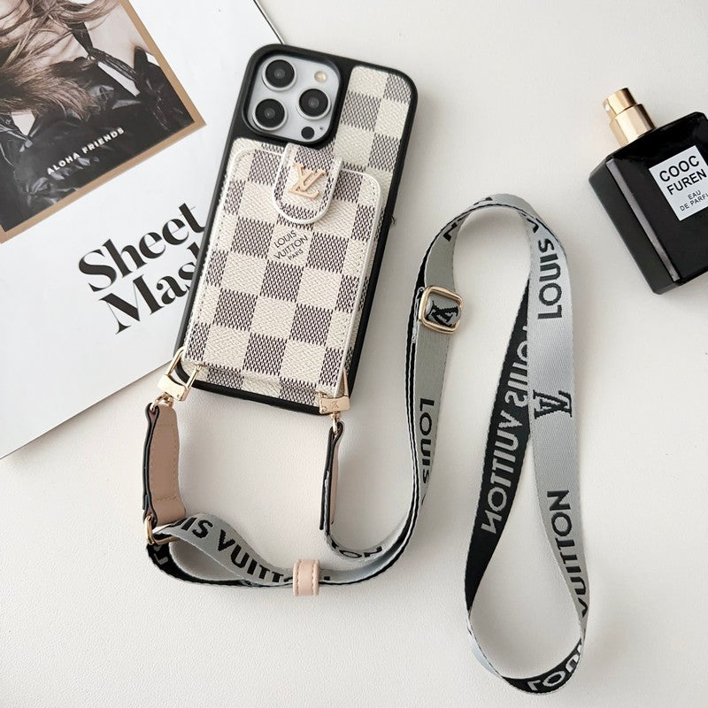 Luksus Sort & Hvid Crossbody Card Bag iPhone-etui