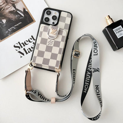 Luksus Sort & Hvid Crossbody Card Bag iPhone-etui