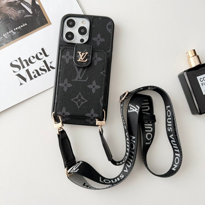 Luksus Sort & Hvid Crossbody Card Bag iPhone-etui