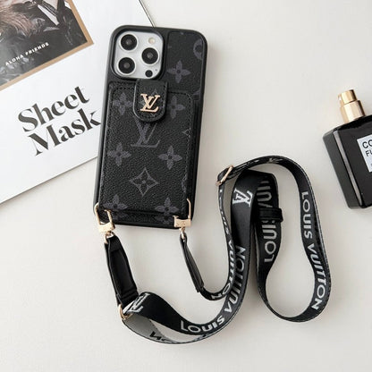 Luksus Sort & Hvid Crossbody Card Bag iPhone-etui