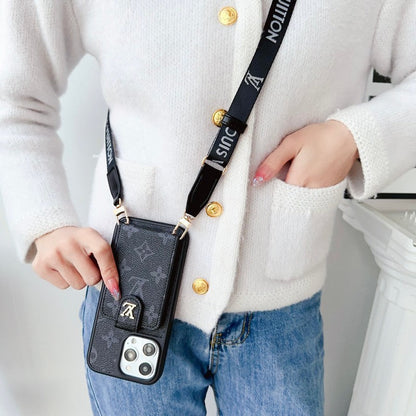 Luksus Sort & Hvid Crossbody Card Bag iPhone-etui