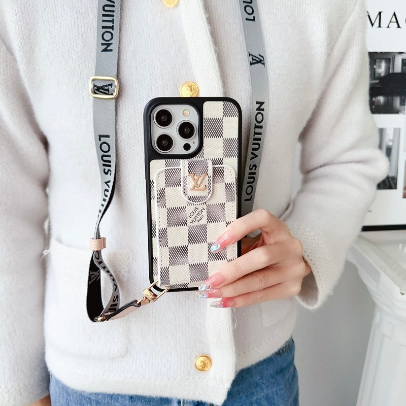 Luksus Sort & Hvid Crossbody Card Bag iPhone-etui