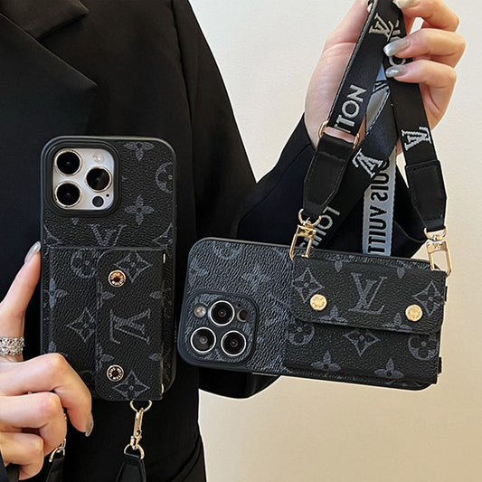 Custodia per iPhone nera con catena per portacarte di lusso