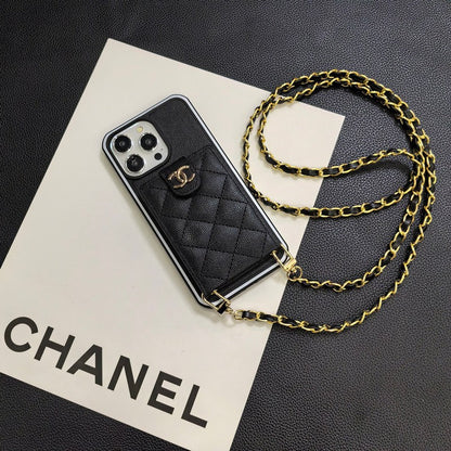 Elegante custodia per iPhone in pelle a tracolla