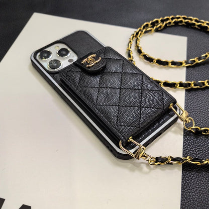 Elegante custodia per iPhone in pelle a tracolla