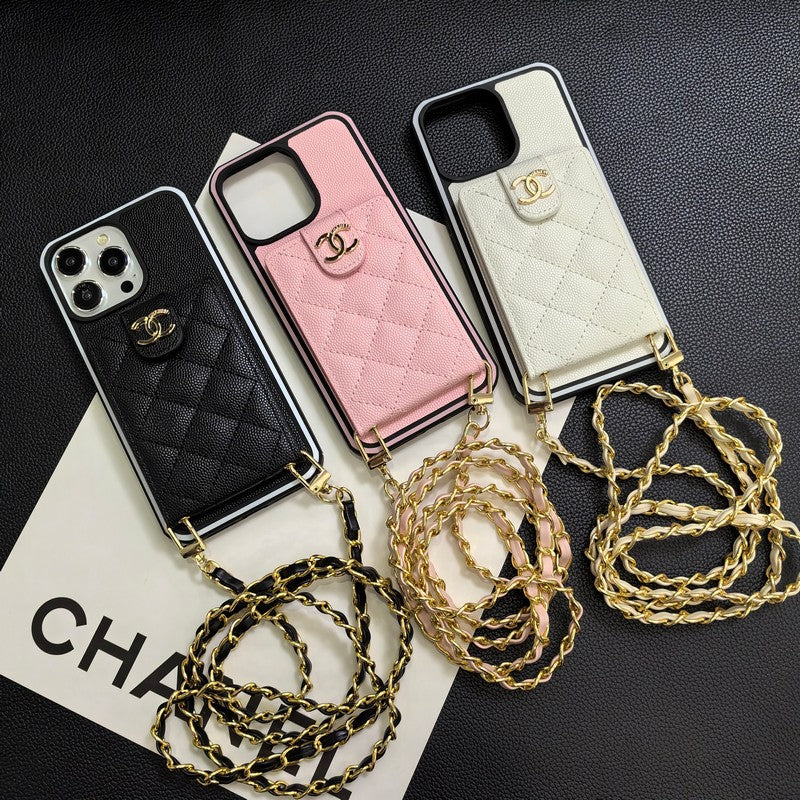 Elegante custodia per iPhone in pelle a tracolla