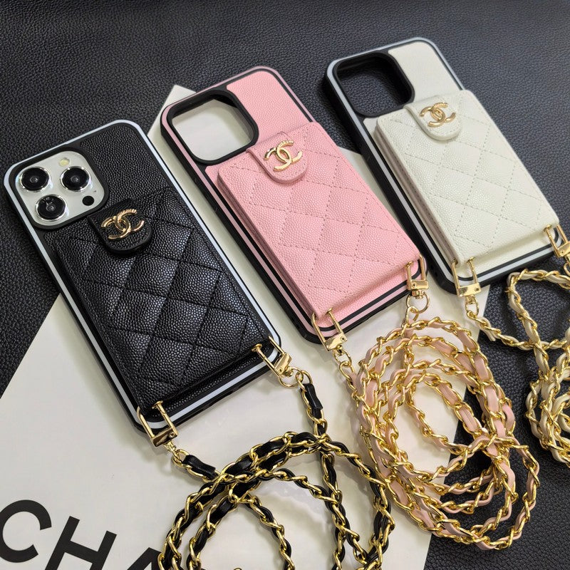 Elegante custodia per iPhone in pelle a tracolla