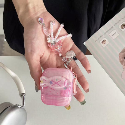 Růžové pouzdro na AirPods Unicorn s křišťálovým korálkem