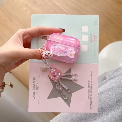 Růžové pouzdro na AirPods Unicorn s křišťálovým korálkem