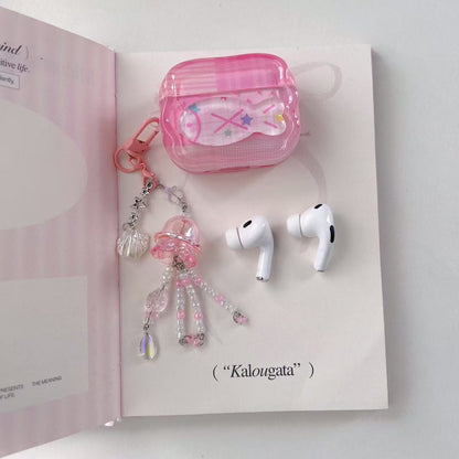 Růžové pouzdro na AirPods Unicorn s křišťálovým korálkem