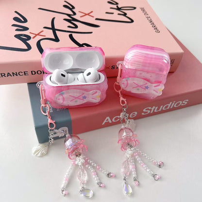 Růžové pouzdro na AirPods Unicorn s křišťálovým korálkem