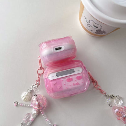 Růžové pouzdro na AirPods Unicorn s křišťálovým korálkem