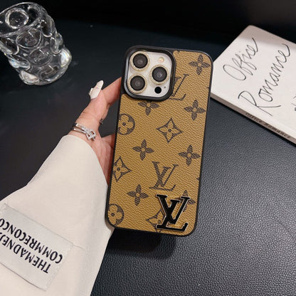 Luksus sort logo læder etui til iPhone