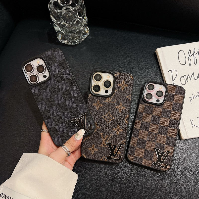 Luksus sort logo læder etui til iPhone