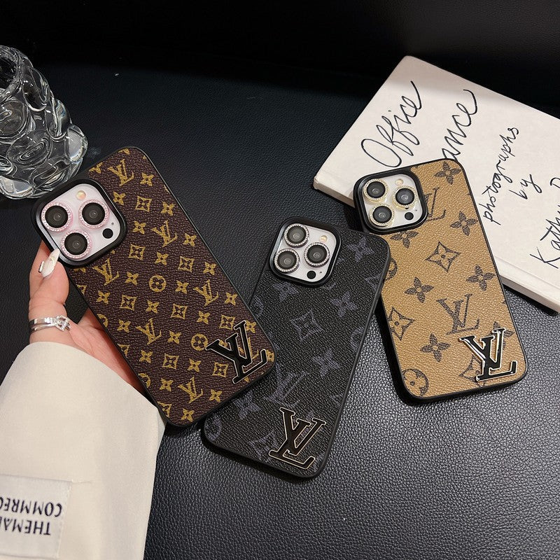 Luksus sort logo læder etui til iPhone