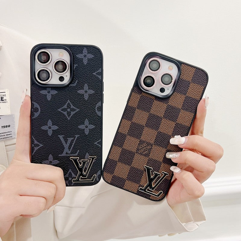 Luksus sort logo læder etui til iPhone