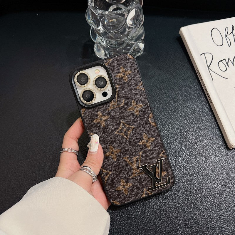 Luksus sort logo læder etui til iPhone