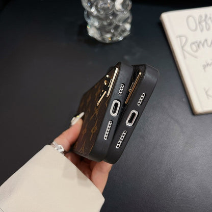 Luksus sort logo læder etui til iPhone