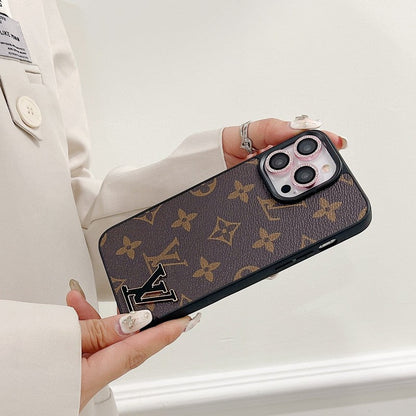 Luksus sort logo læder etui til iPhone