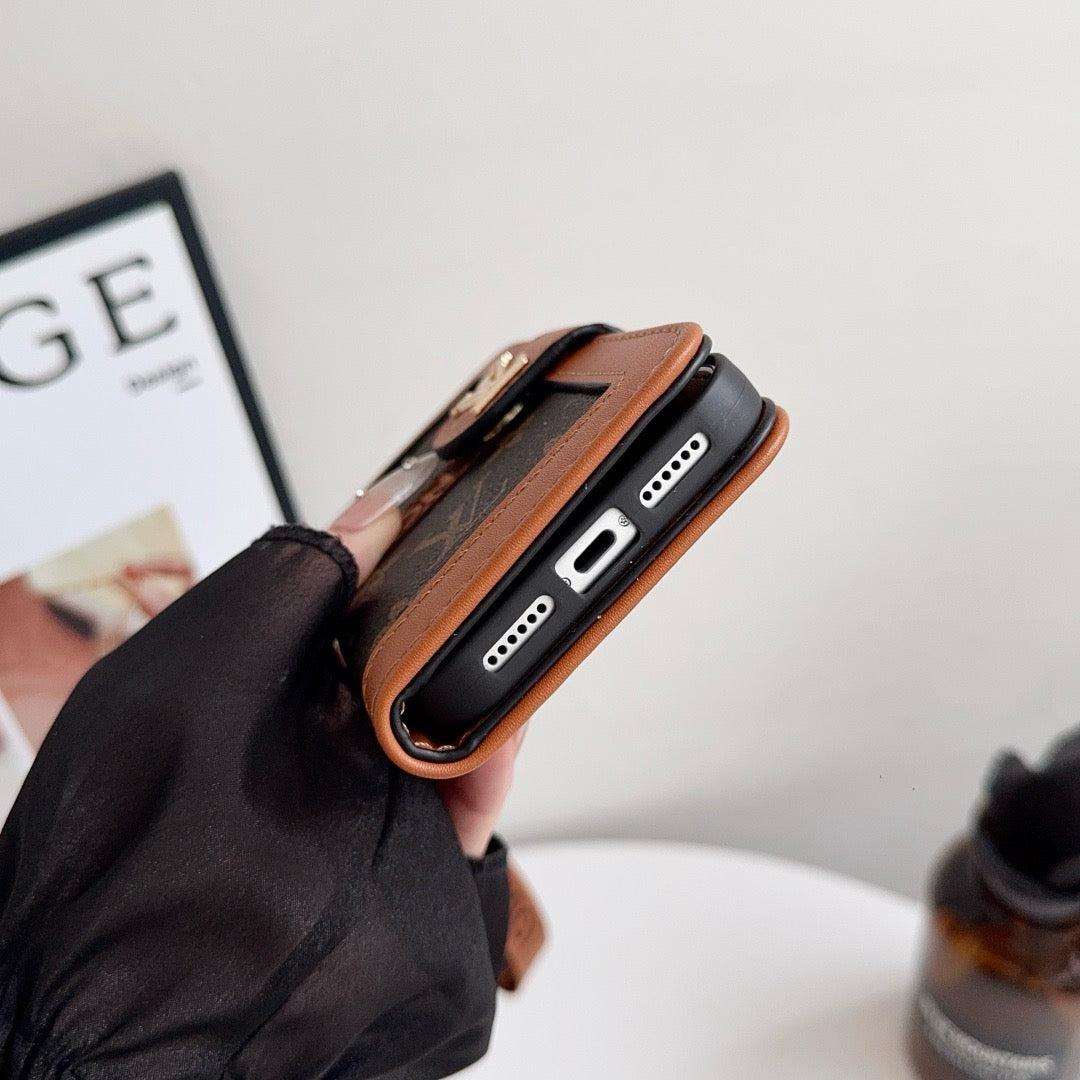 Sparán Só Patrún Só Cás iPhone le Sealbhóir Cárta agus Strap