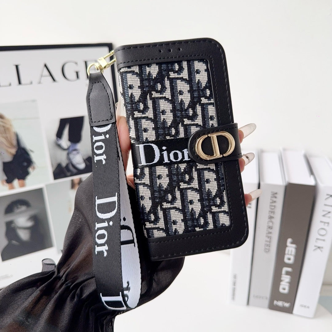 Custodia per iPhone a portafoglio con motivo elegante e alla moda con cinturino da polso staccabile