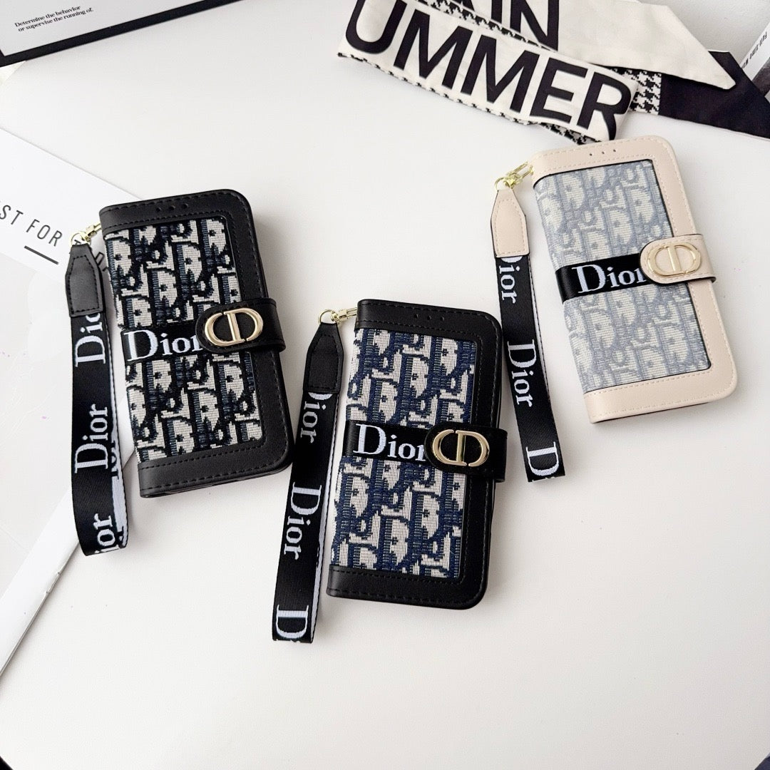 Custodia per iPhone a portafoglio con motivo elegante e alla moda con cinturino da polso staccabile